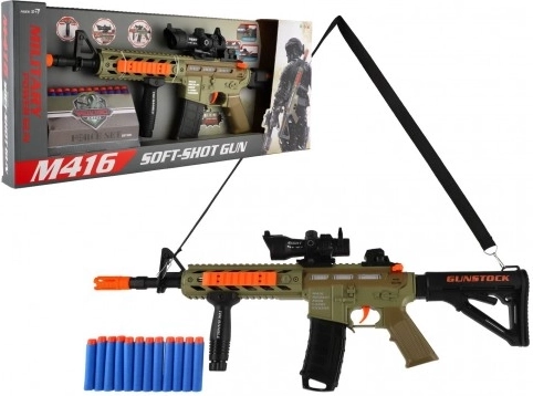 Legetøjsmaskinpistol til skumpile med lys, lyd og vibrationer – 60 cm, 12 pile