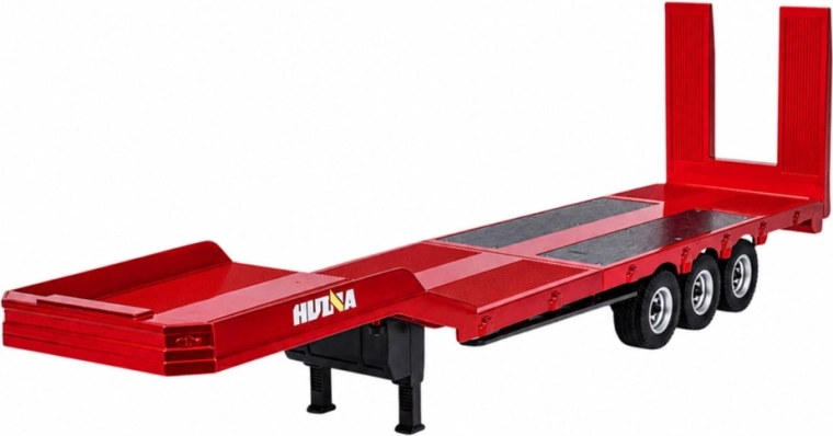 Funktionel tre-akslet platformtrailer til transport af modeller