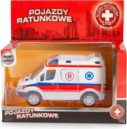 Model af ambulance MERCEDES-BENZ Sprinter 1:50 med pull-back drev