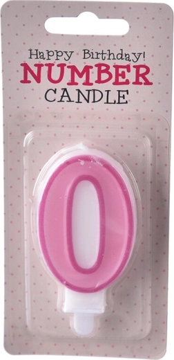Lyserødt kagelys nummer 0 (7 cm)