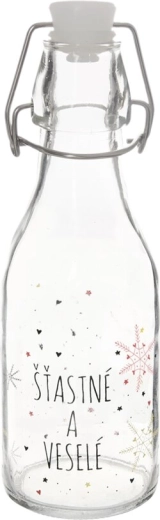 Glasflaske med metal-kliplukning – snefnug, 0,16 l, rød