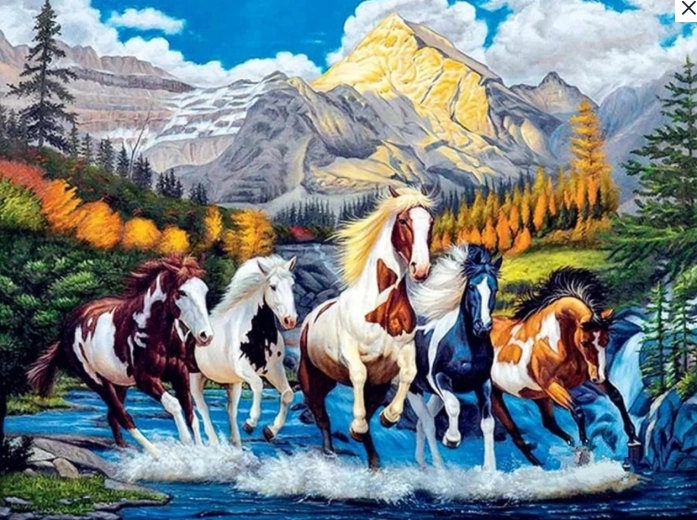 Diamantmaling – brogede heste 30 × 40 cm