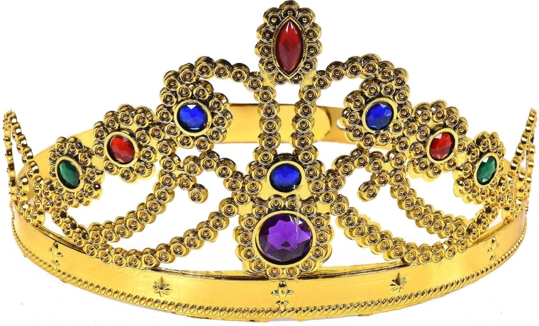 Karnevalskrone til prinsesse, guld med ædelsten – 1 stk.