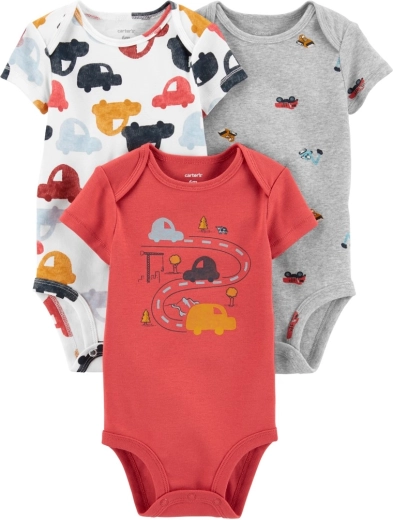 Carter’s kortærmet babybody Cars, 3 stk., til drenge, størrelse 56 (NB)