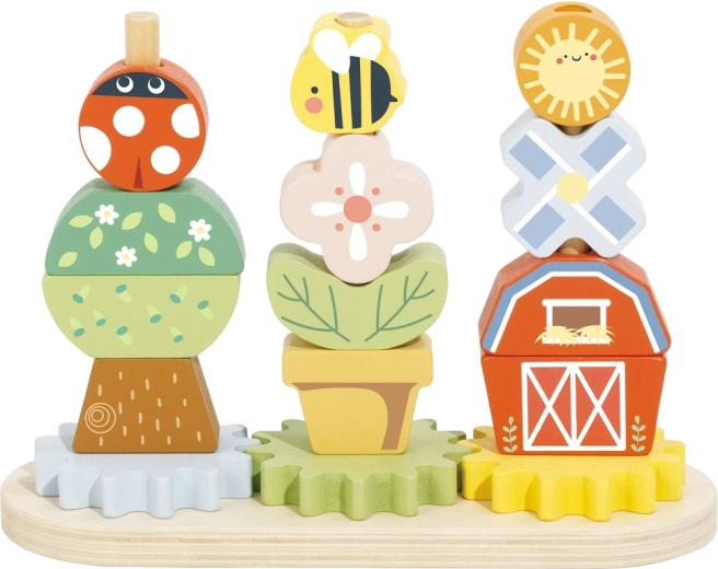 2Kids Toys trælegetøj – stabel- og trådelegetøj med tandhjul, landliv