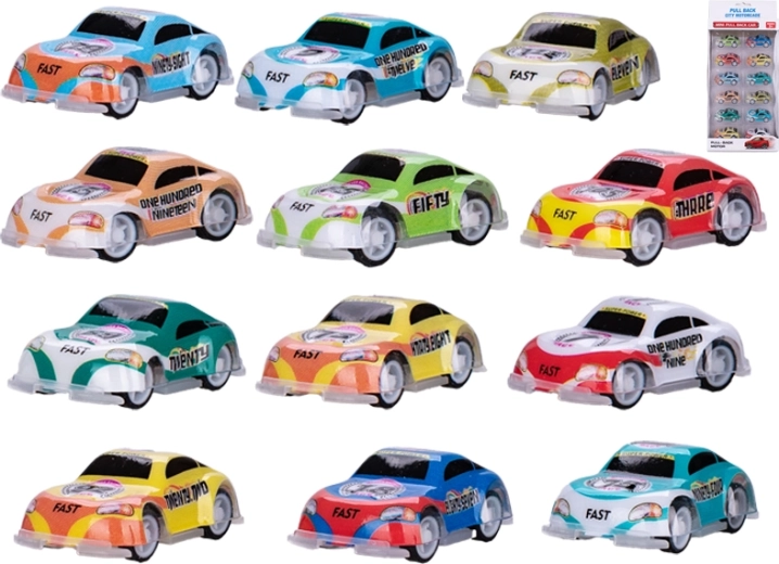 Sæt med optrækkelige mini-racerbiler 5,5 cm – 12 stk.