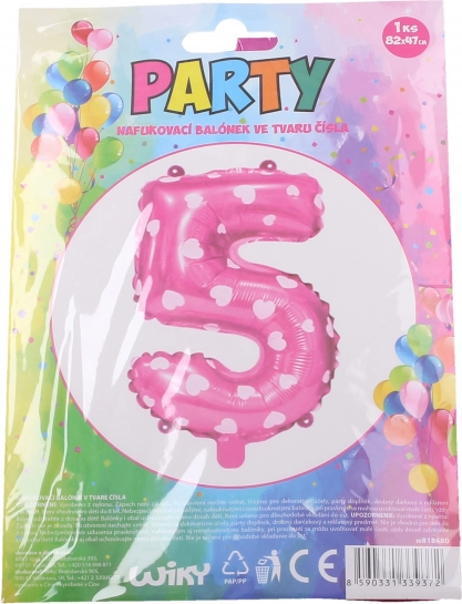 Ballon tal 5 pink med hjerter 82 × 47 cm