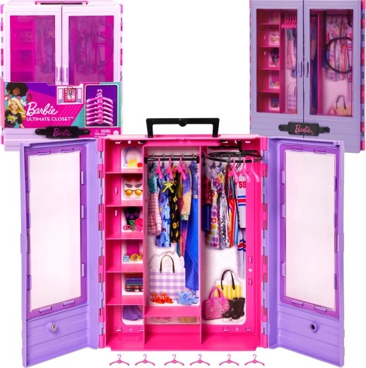 Barbie Fashionistas stort klædeskab til dukketøj med bøjler