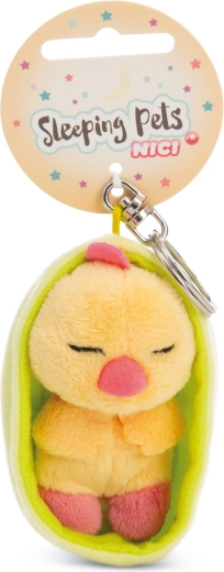 Plysbamse-nøglering NICI Sleeping Pets sovende kylling i grønt etui 12 cm