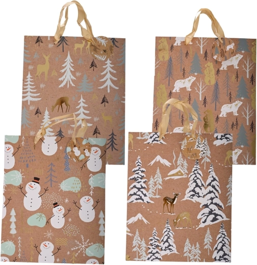 Julegavepose med prægning 26 × 10 × 32 cm (mix af motiver)