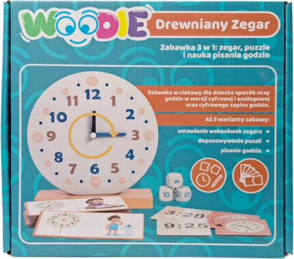 Træ-undervisningsur WOODIE 3-i-1