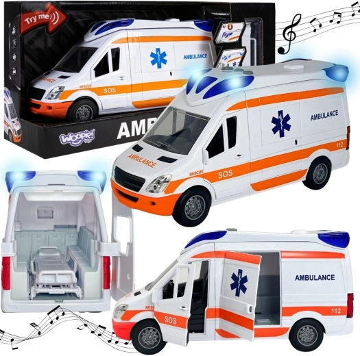 Woopie redningsambulance med båre, lys og lyd
