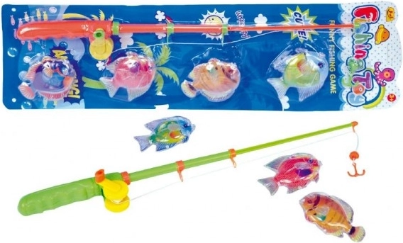 Magnetisk fiskespil med plastfisk og stang
