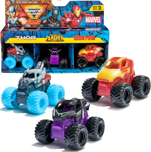Monster Jam Mini Jams Marvel Thor, Black Panther og Iron Man - 3 stk.