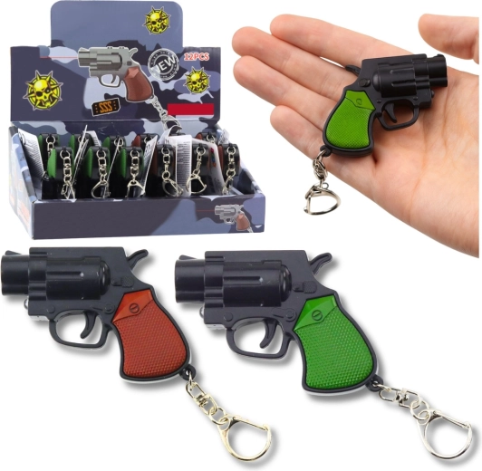 Mini-nøglering formet som pistol med LED-lys og laser 6,5 cm