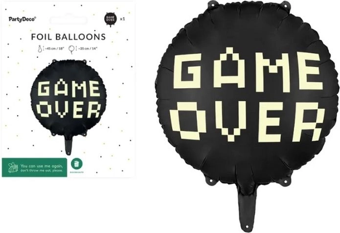 Folieballon Game Over sort 45 cm