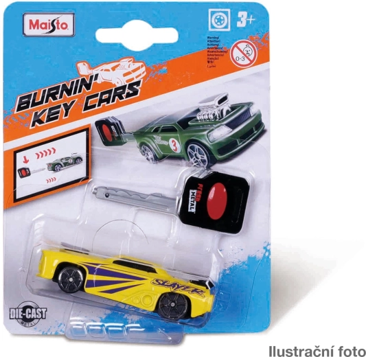 Maisto Burnin' Key Cars metalbil med affyringsnøgle 8 cm (1:64) - 1 stk.