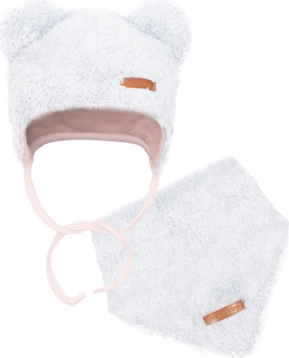 Vinter babyhue med tørklæde New Baby Teddy bear grå-rosa