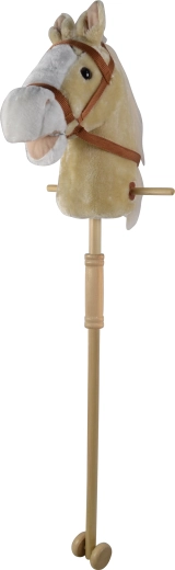 Beige kæphest med lyde og hjul, aftagelig træpind (95 cm)
