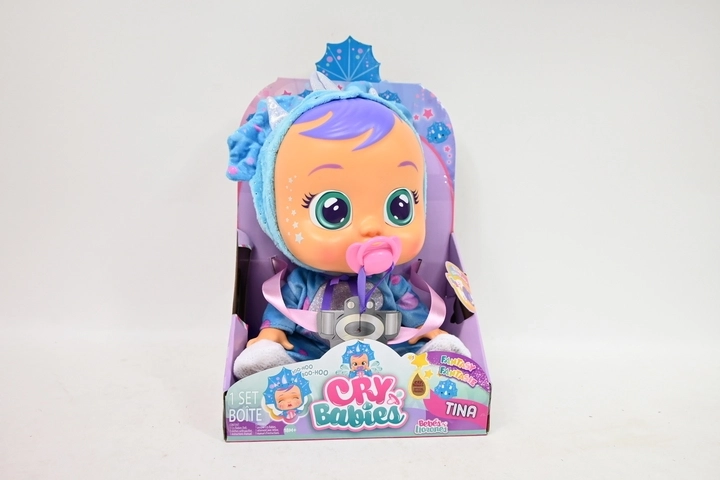Cry Babies Fantasy interaktiv dukke Tina – blå triceratops
