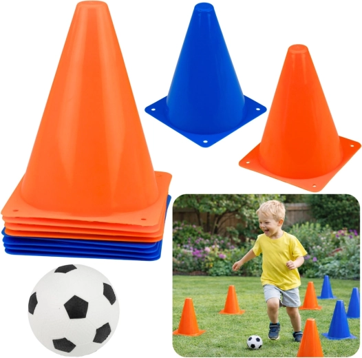 Sæt træningskegler med bold, orange og blå, 8 stk.