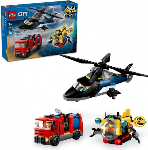 LEGO CITY helikopter, brandbil og ubåd
