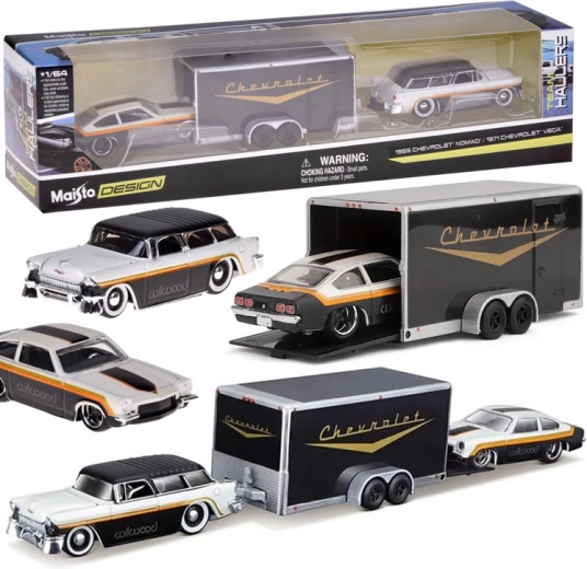 Maisto metalbiler Chevrolet Nomad 1955 og Chevrolet Vega 1971 med trailer