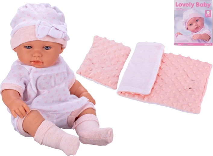 Dukke baby med fast krop 33 cm – lyserød, med dyner