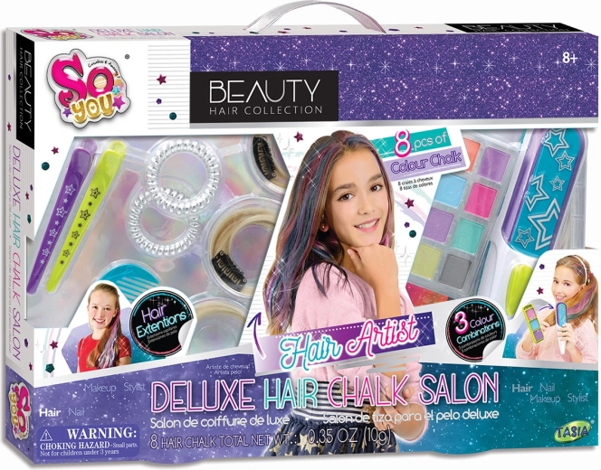 Tasia Deluxe frisørsalon til børn – sæt med 8 farverige frisørredskaber