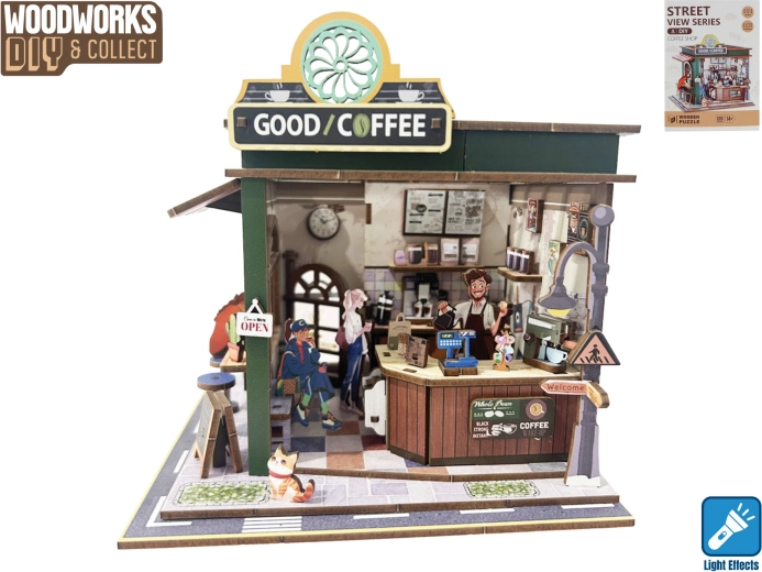Træbyggesæt café med lys Woodworks