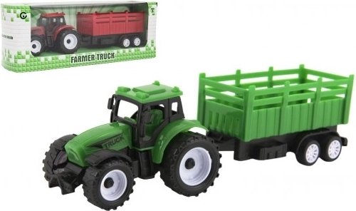 Plasttraktor med trailer 21 cm med frihjul, 2 farver