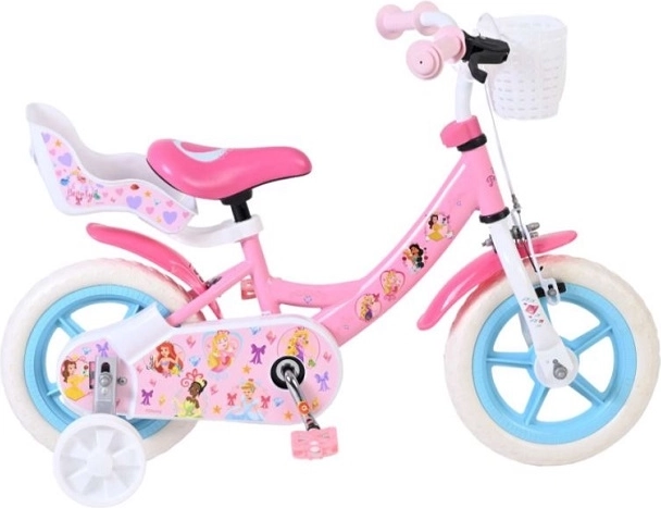 Børnecykel 12" Disney Princess med støttehjul, kurv og dukkesæde