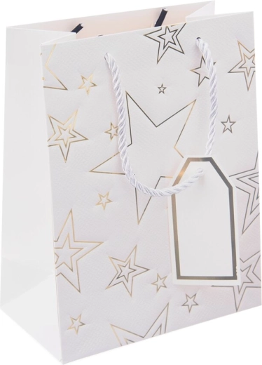 Gavepapirspose med stjernemotiv, hvid 18 × 10 × 23 cm