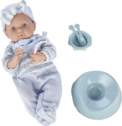 baby i blå sparkedragt 40 cm med tilbehør