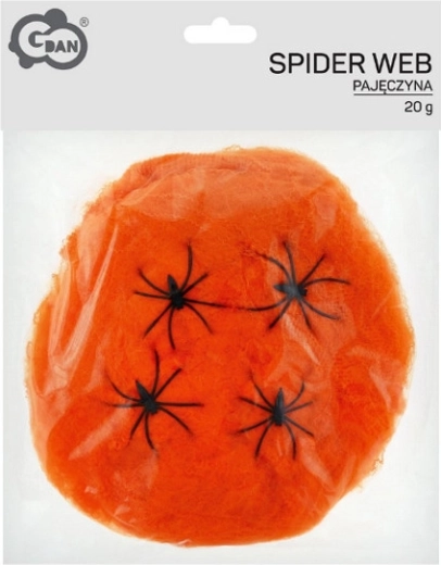 Orange spindelvæv til halloween 20 g med 4 edderkopper