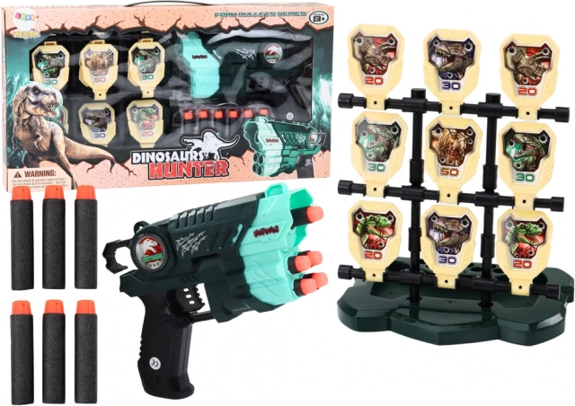 Pistol med målskive og skumdartpile – dinosaurer