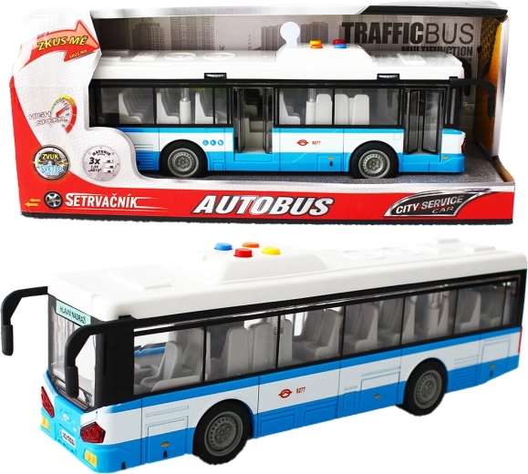 Bybus med friktionsmotor med lys og lyd – blå
