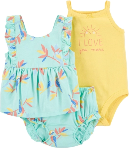 Carter's 3-delt sæt med body med stropper, undertrøje og trusser i Blue Floral til pige (9 måneder)