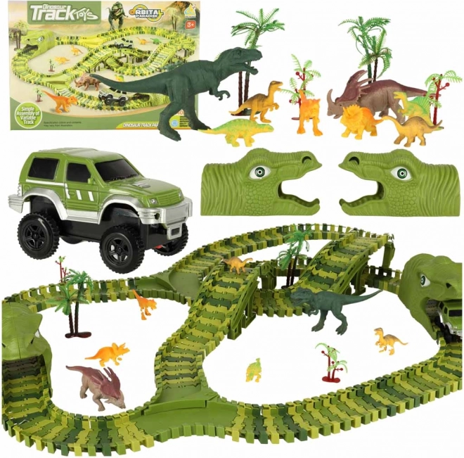 Racerbane med dinosaurer og biler 240 dele