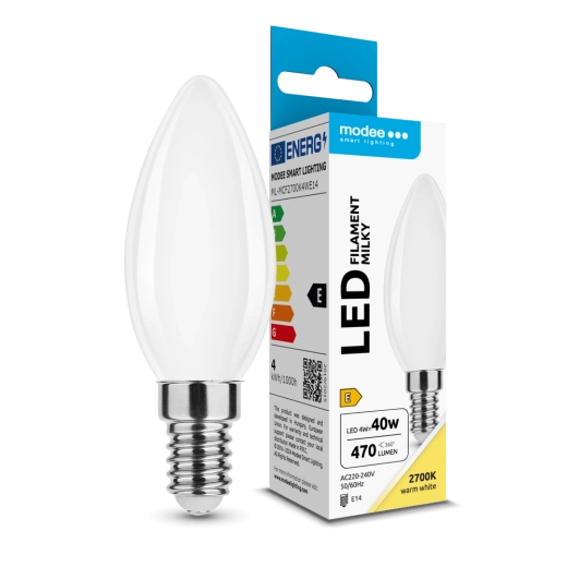 LED-pære Modee Filament Milky Candle C35 4 W E14, 430 lm, varm hvid