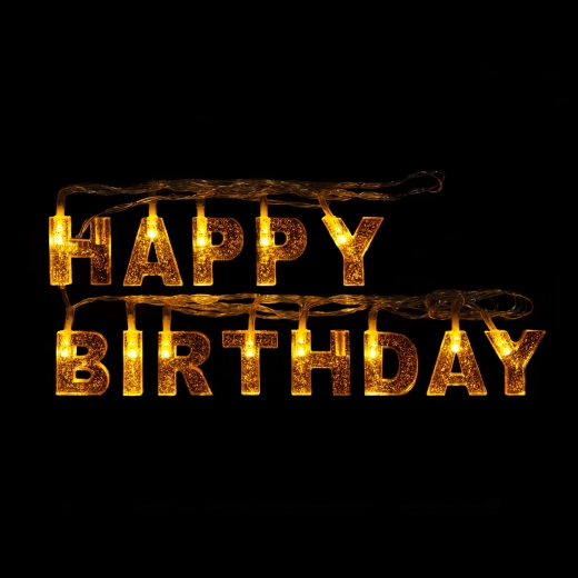 LED-lyskæde med fødselsdagsteksten Happy Birthday, 13 LED, 2 m