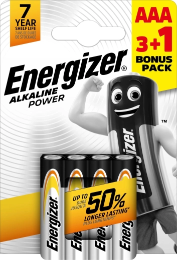 Alkaliske batterier AAA Energizer Alkaline Power 3+1 gratis