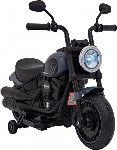 Elektrisk børnemotorcykel Chopper Faster med FM-radio, lydpanel og LED – Grå