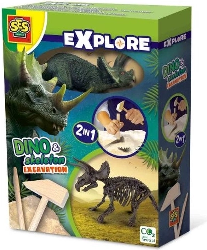SES Creative Explore dinosaurfossiler 2i1 – triceratops (udgravning og samleskelet)