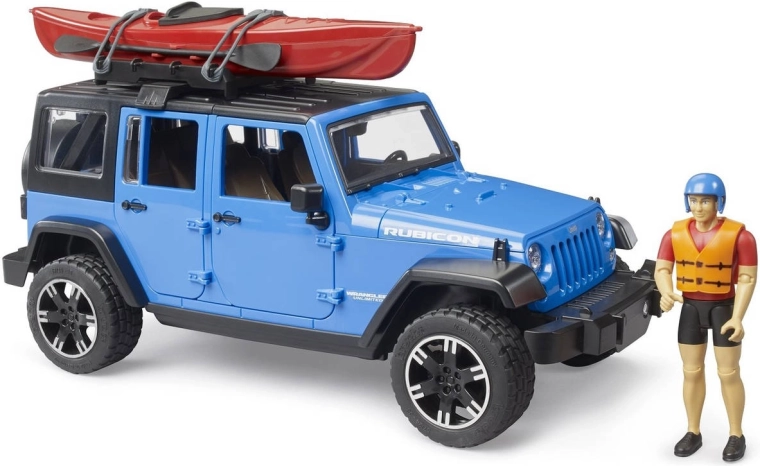 Bruder Jeep Wrangler Rubicon med kajak og figur i målestok 1:16