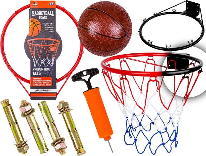 Basketballsæt – ring med net, bold og pumpe - 1 stk.