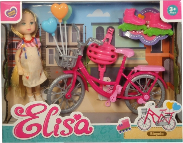 Mini-dukke med cykel, rulleskøjter og hjelm