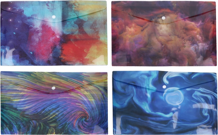 Plastmappe med trykknap A4, mix af farver