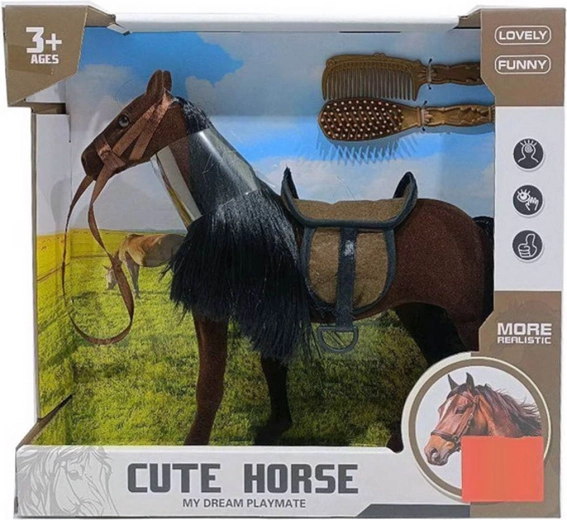 Brun hest med sort man og tilbehør til at rede