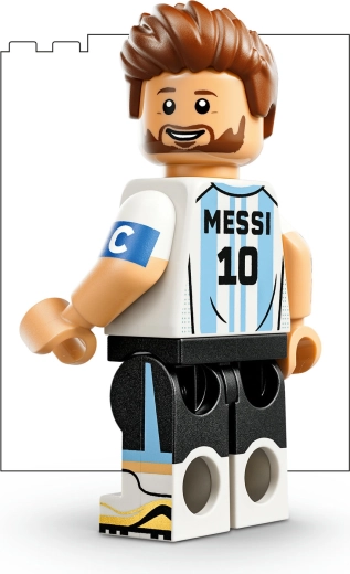 Lionel Messi-minifigur og fodbolddetaljer